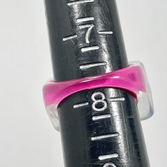 Vintage Acrylic Lucite Cocktail Ring Size 7 8 Pink Blue White Geometric HandMade - Picture 7 of 9
